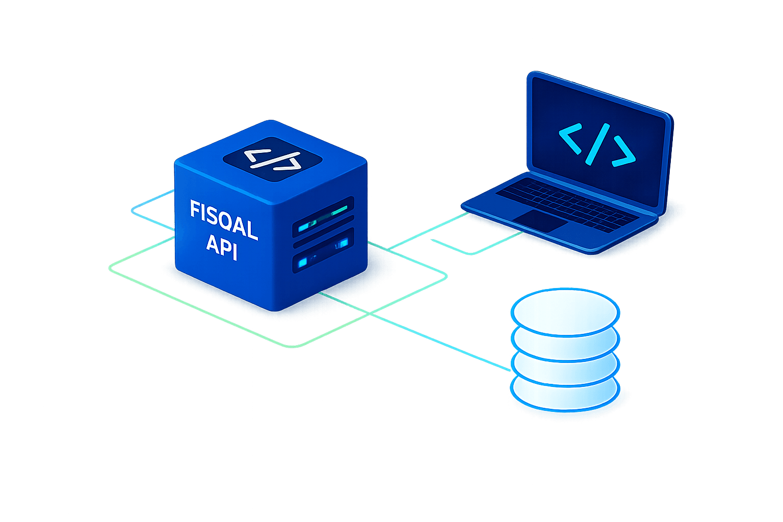 Diagrama isométrico: FISQAL API, aplicação e armazenamento conectados